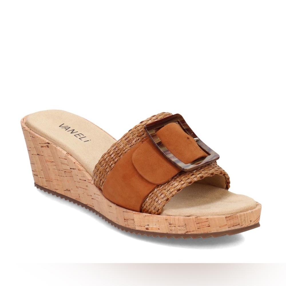 Vaneli Tan Wedge Slide with Buckle
